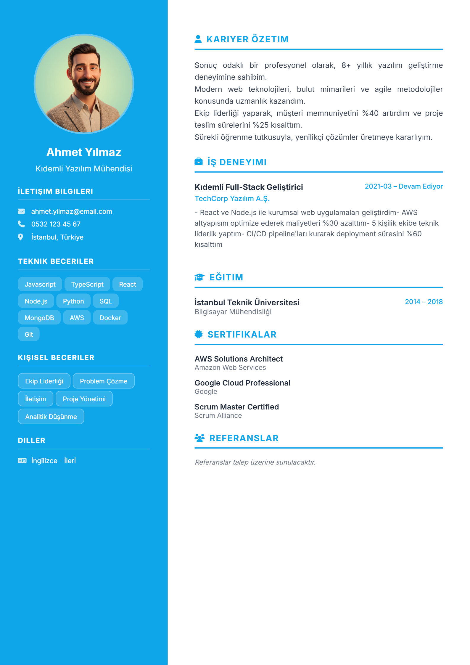 Profesyonel CV Örneği - ATS Uyumlu Modern CV Şablonu
